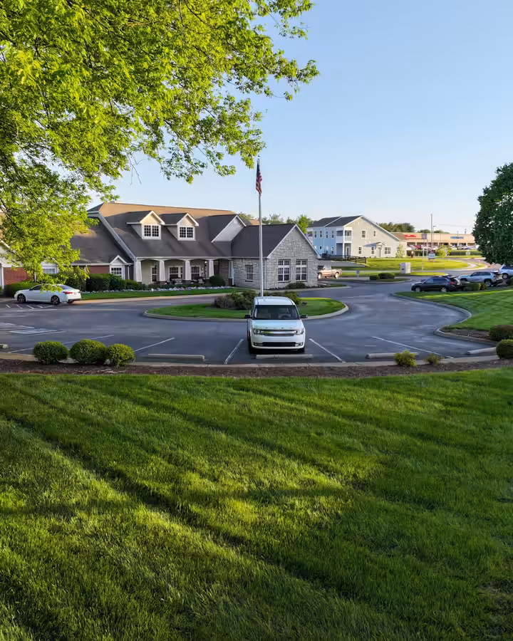 Freshly striped lawn and circle drive at Brookdale Columbia