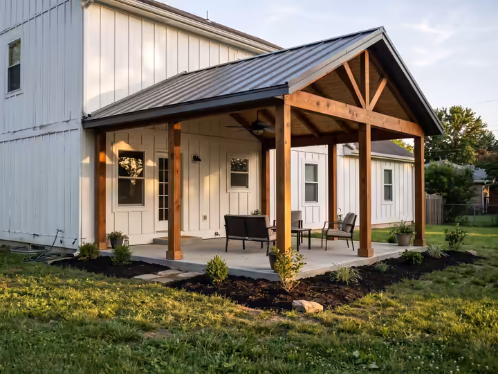 Covered patio on cedar posts