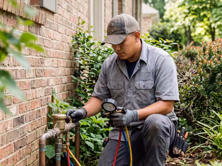 Technician testing a backflow preventer