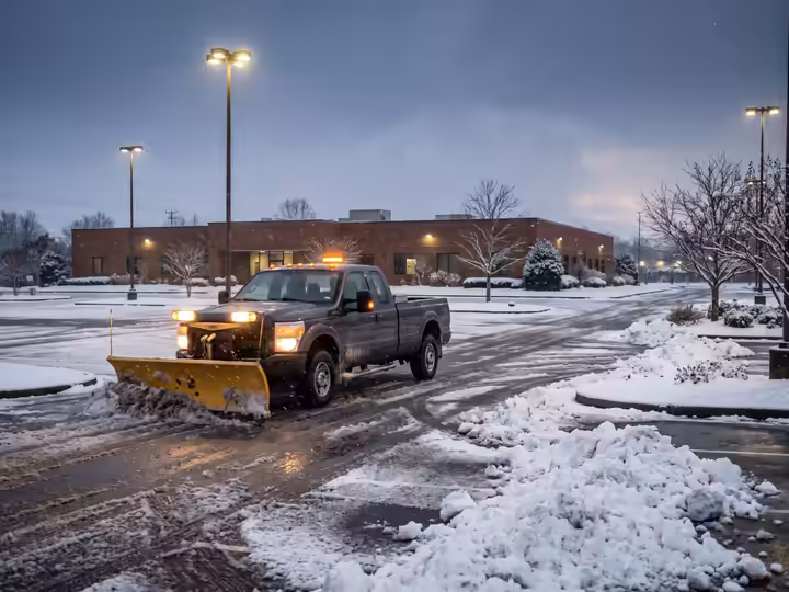 Plow truck clearing a parking lot